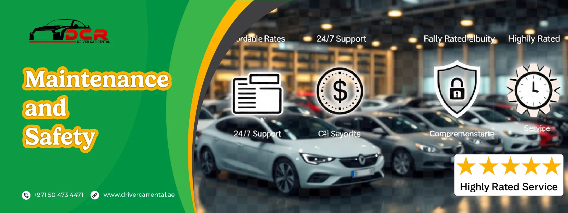 Maintenance and safety assurance by Driver Car Rental Dubai for weekly car rentals. Regularly serviced and well-maintained vehicles.