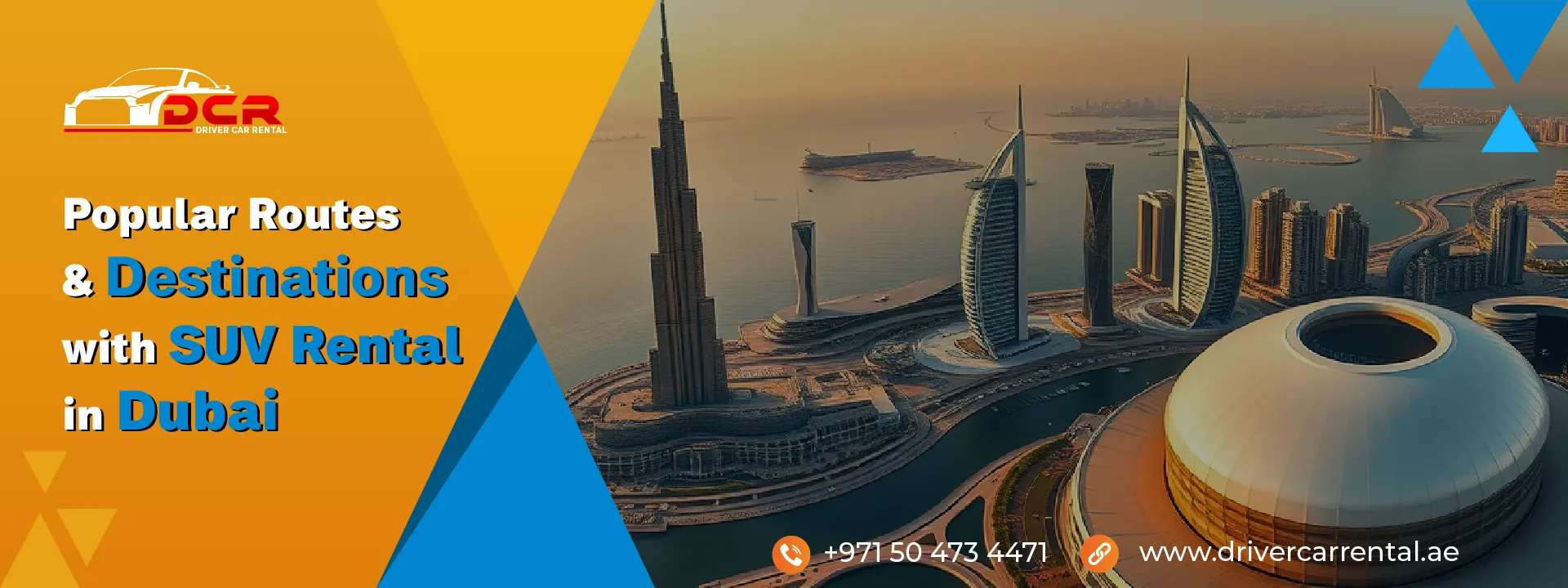 Map highlighting popular routes and destinations in Dubai accessible with SUV rentals, such as Hatta, Jebel Jais, Abu Dhabi, and coastal journeys.