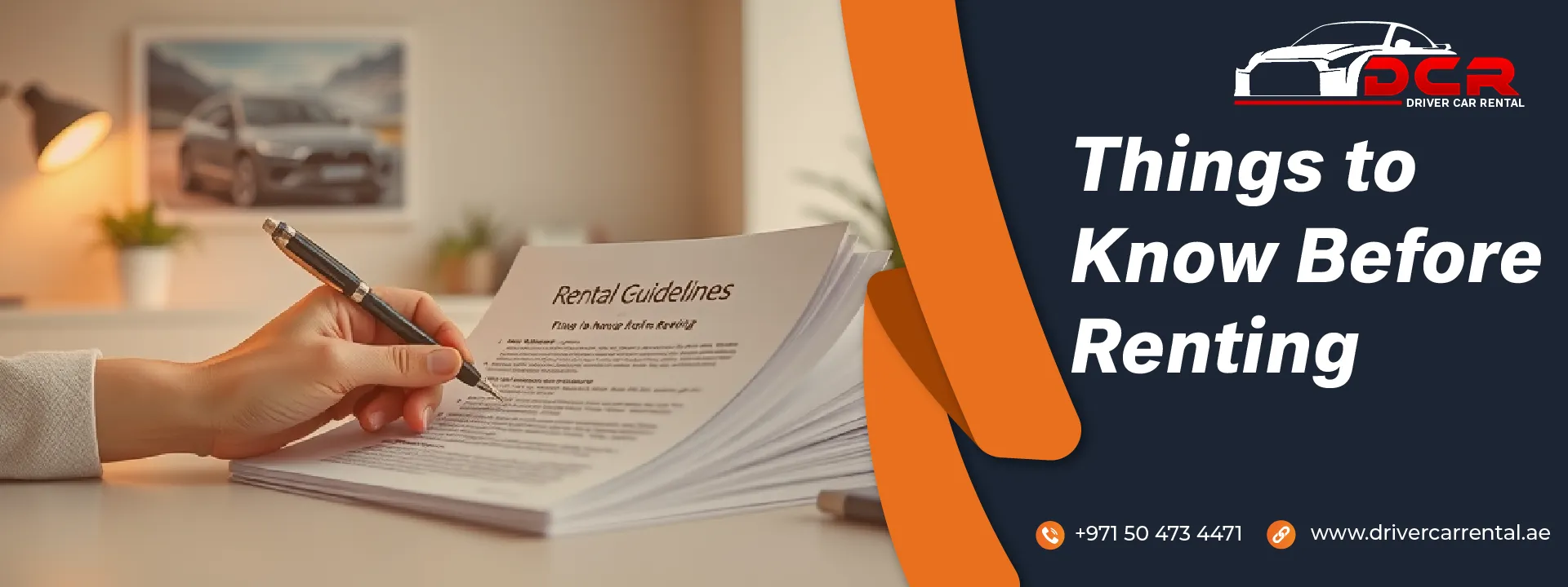 Checklist of essential things to know before renting an SUV in Dubai, such as insurance, driving regulations, Salik tolls, and fuel policies.