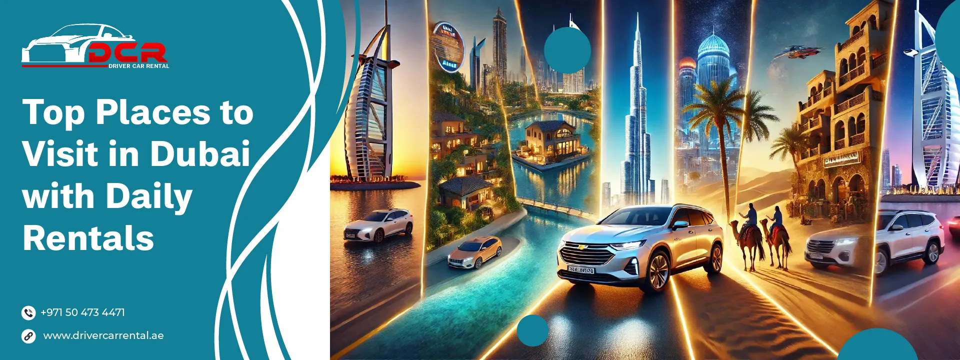 Comprehensive daily car rental benefits in Dubai showcasing 24/7 support, affordable pricing, a wide fleet of cars, and easy accessibility to Dubai landmarks like Palm Jumeirah.
